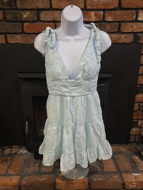 Princess Polly Pale Blue Eyelet Ruffle Midi Dress